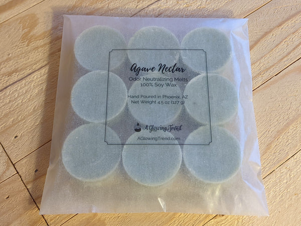 9-pack of light green odor neutralizing Agave Nectar fragranced wax tart melts.