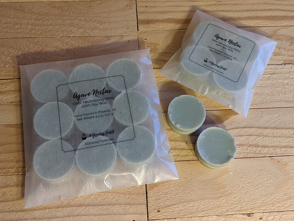 Selection of light green odor neutralizing Agave Nectar fragranced wax tart melts.
