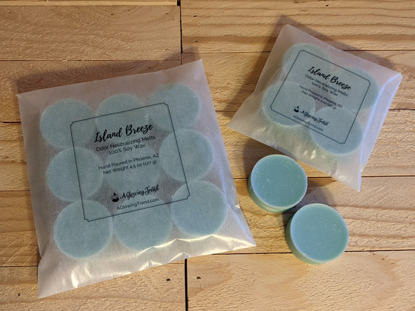 Selection of light blue odor neutralizing Island Breeze fragranced wax tart melts.